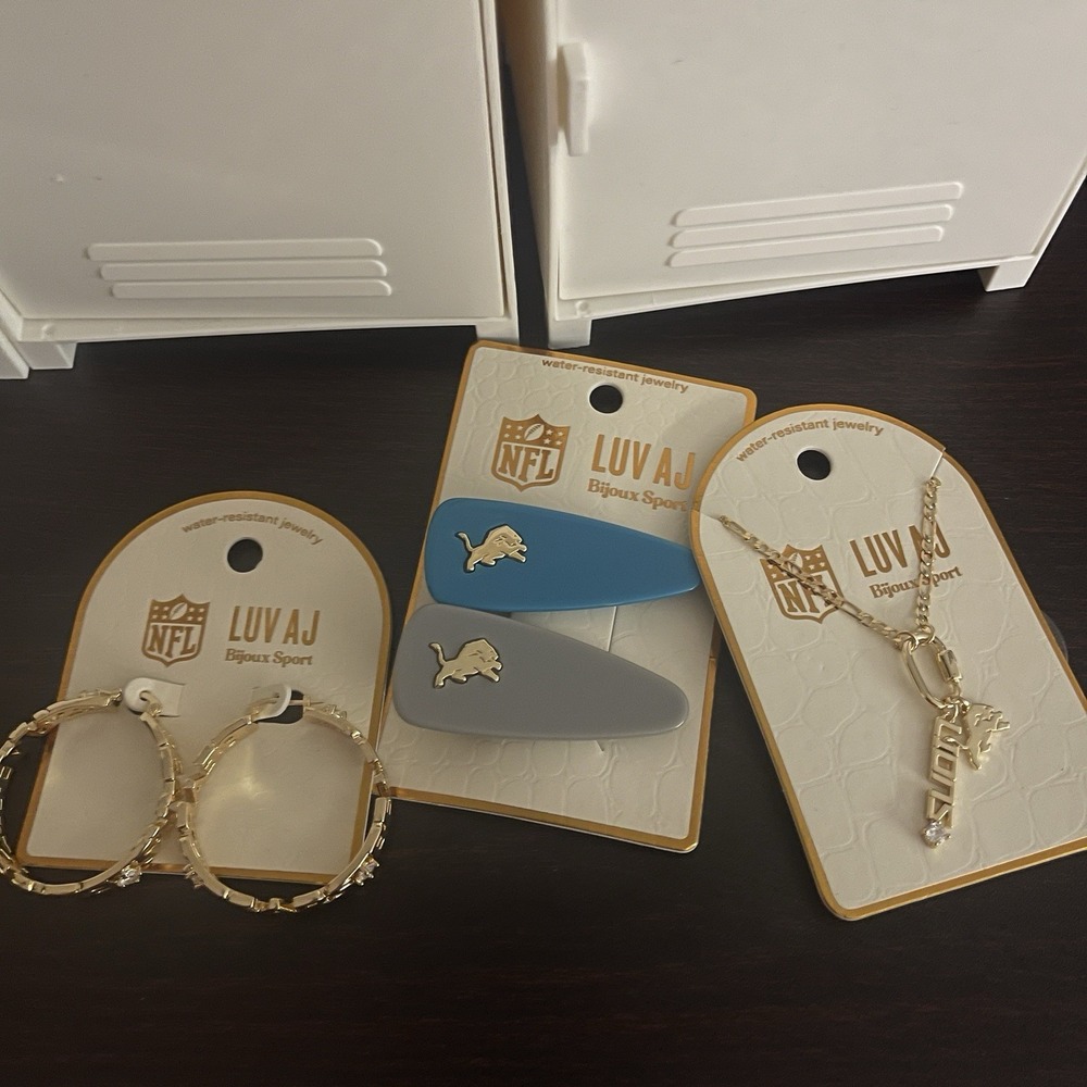 Lot Of 3 NFL Detroit Lions Necklace, Earrings, And 2 hair clips Football $85.00